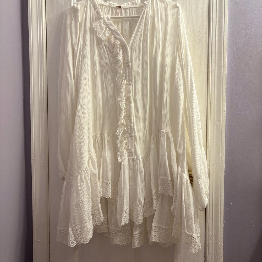 Free People Cream Ruffled Peasant Blouse